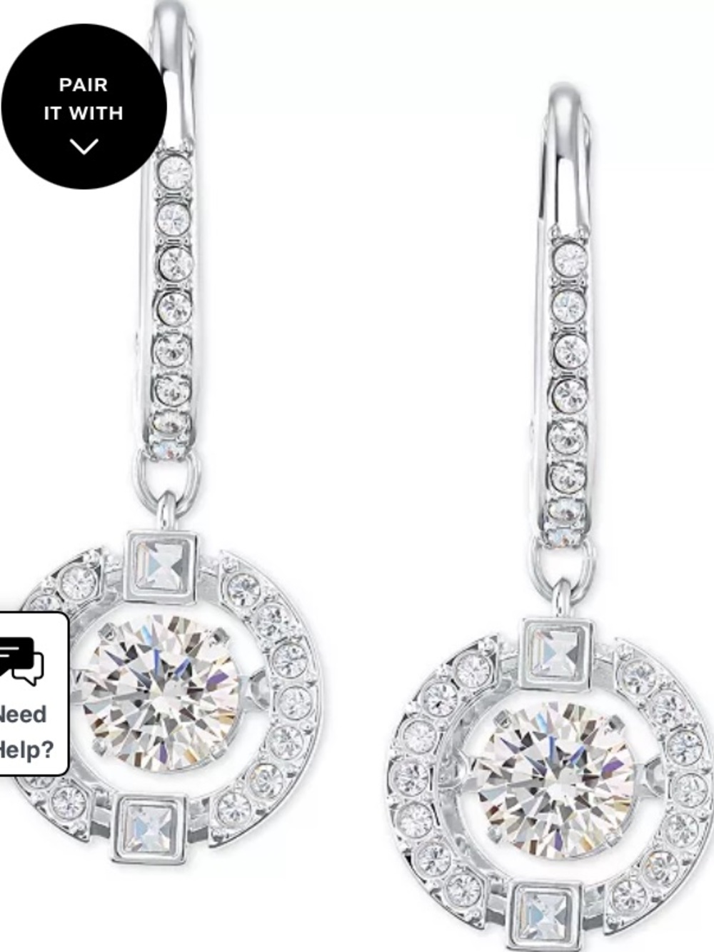 Swarovski Crystal Circle Drop Earrings - Silver Tone